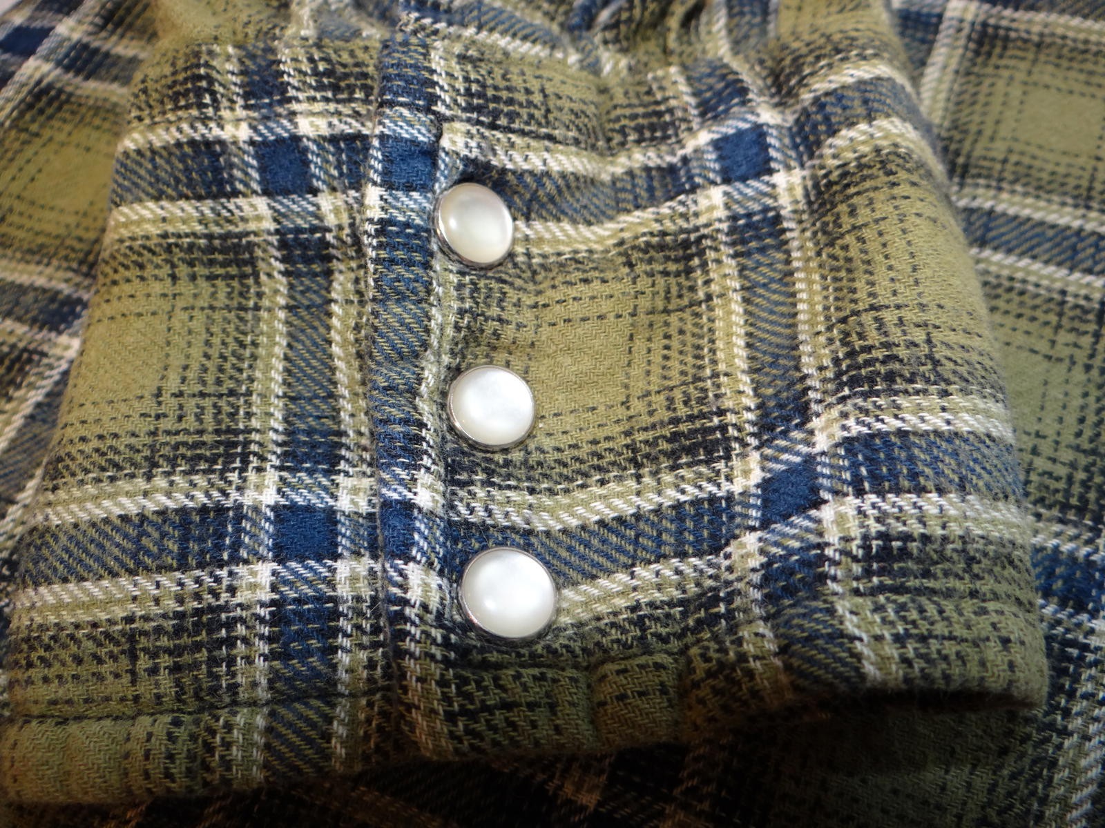 Men's Olive Green Plaid Casual Shirt with Snap Buttons