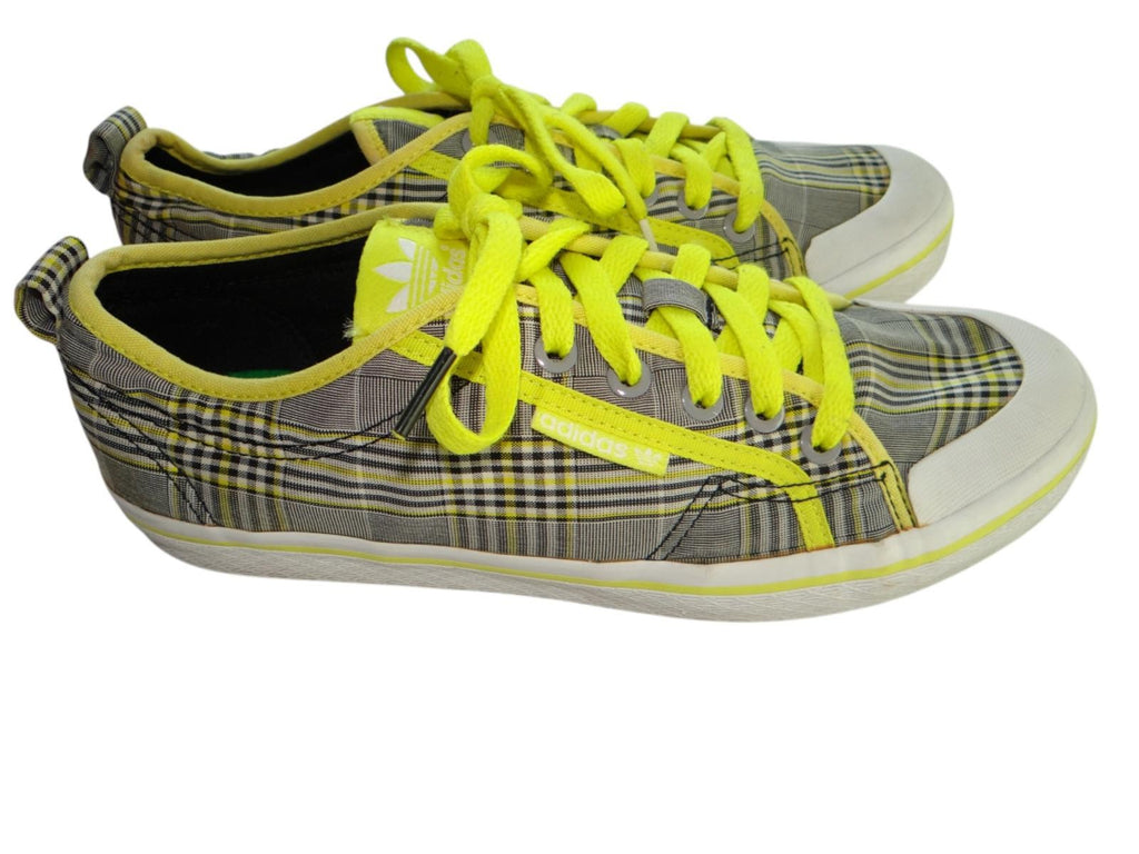 Adidas Plaid Sneakers with Neon Yellow Accents