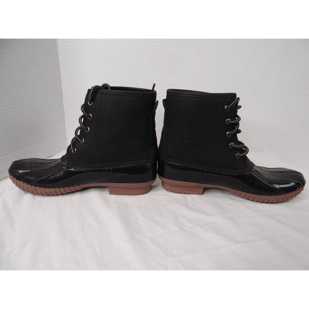 Charlotte Russe Black Lace Up Duck Boots Waterproof Rubber Sole Plaid Lined