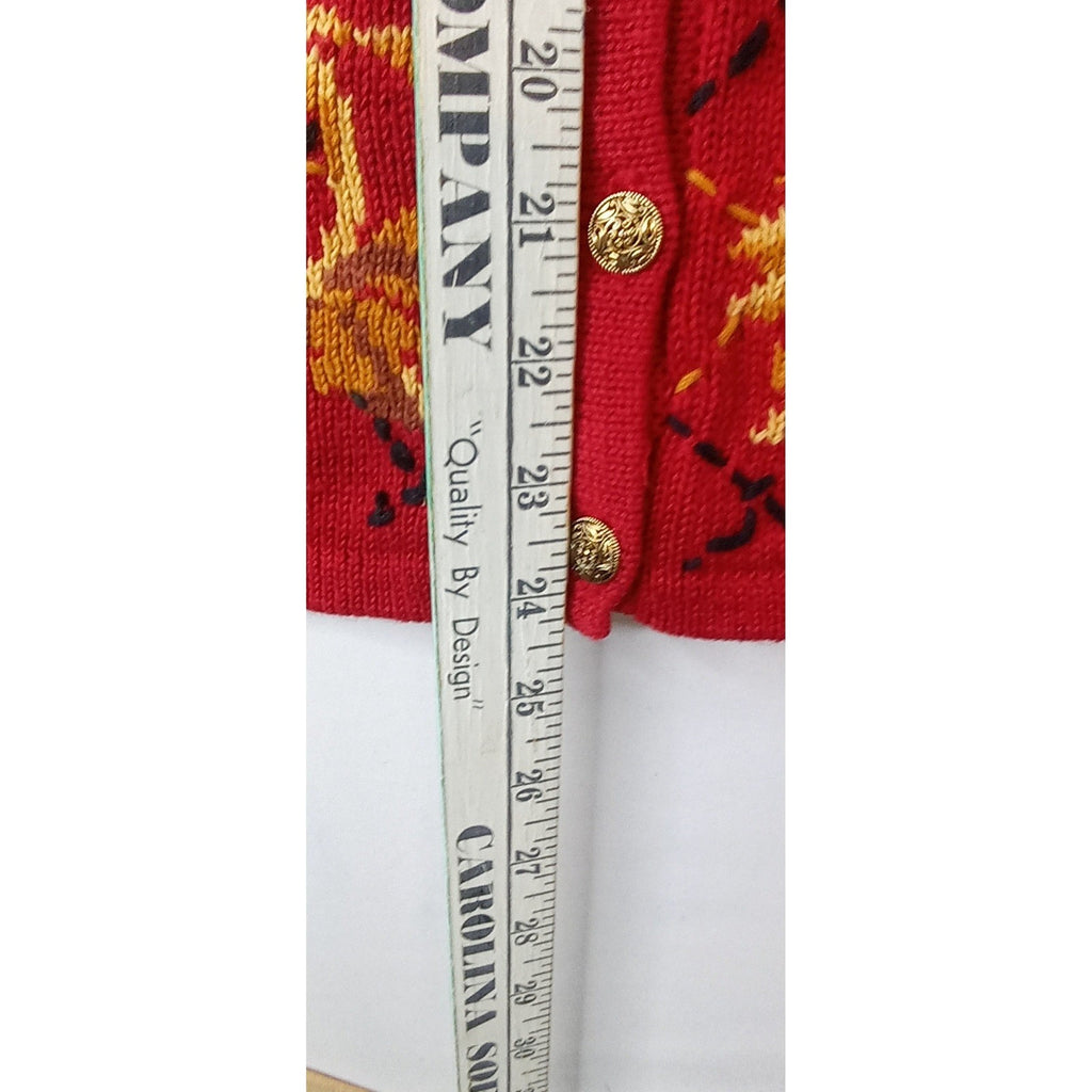 Vintage Susan Bristol Red Embroidered V Neck Button Sleeveless Vest Femme L