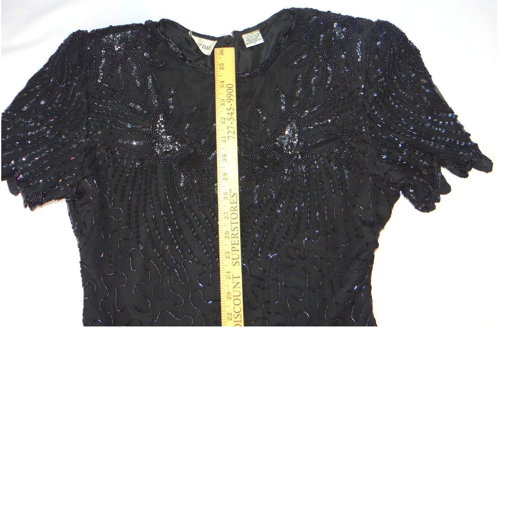 Vintage Stunning BeautiBlack Beaded Sequined Dress Short Sleeve Cocktail Party M