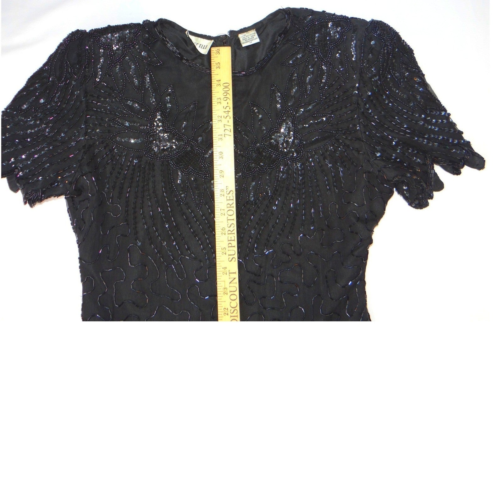 Vintage Stunning BeautiBlack Beaded Sequined Dress Short Sleeve Cocktail Party M