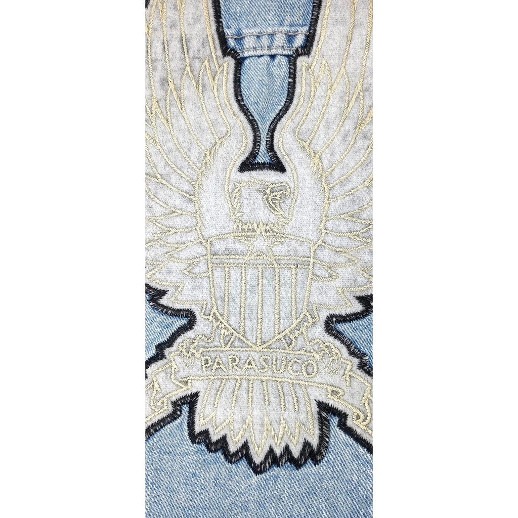 PARASUCO Womens M/M Blue Denim Eagle Patch Sleeveless Vest Jacket