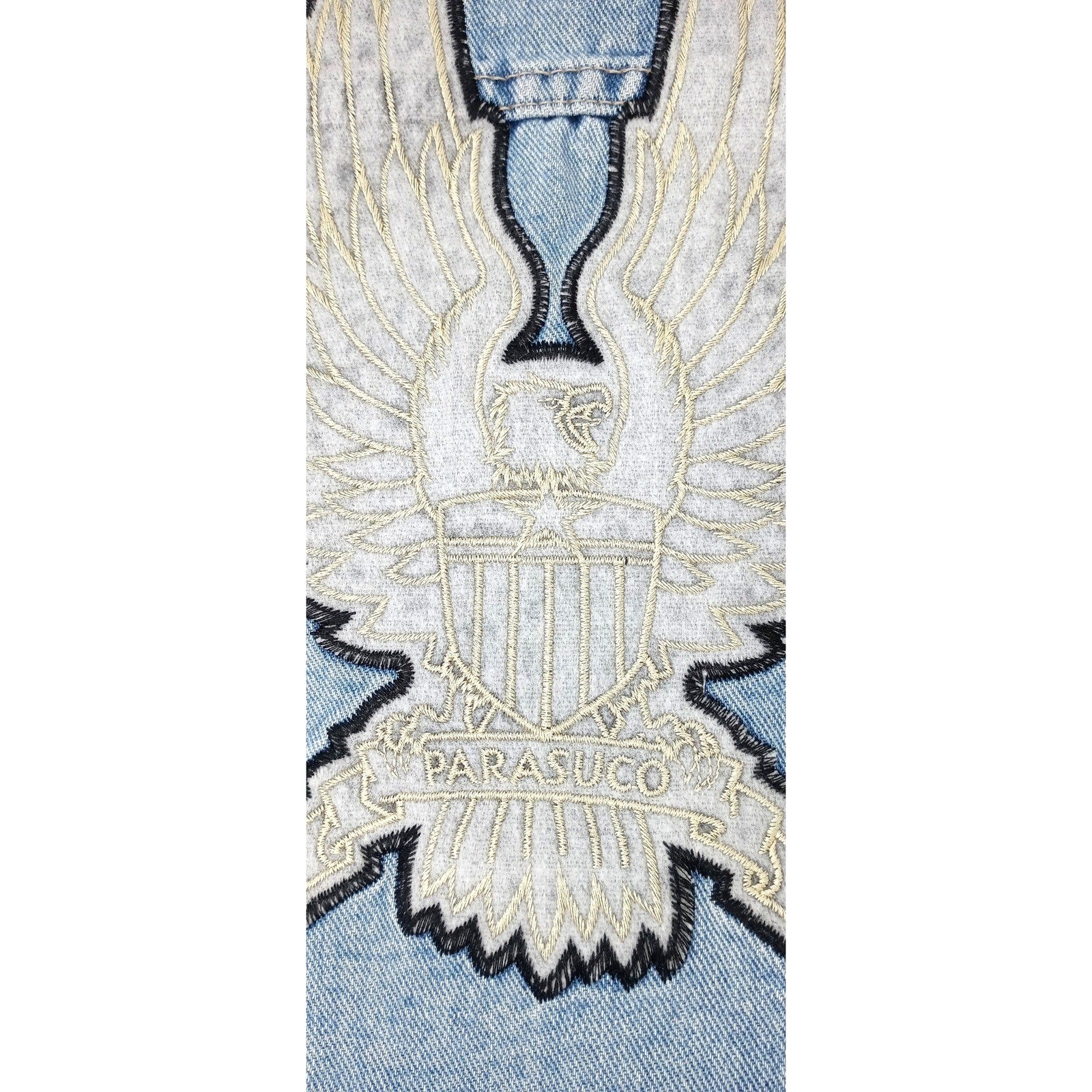 PARASUCO Womens M/M Blue Denim Eagle Patch Sleeveless Vest Jacket