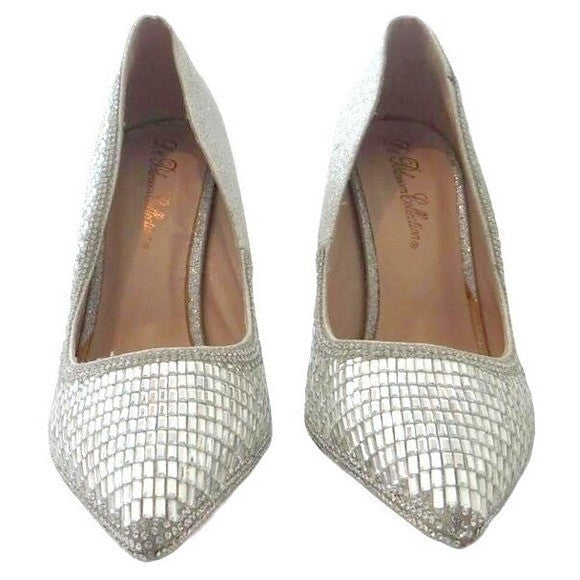 De Blossum Collection Stunning Unique Silver Mirror Mosaic High Heel Pumps Sz 10