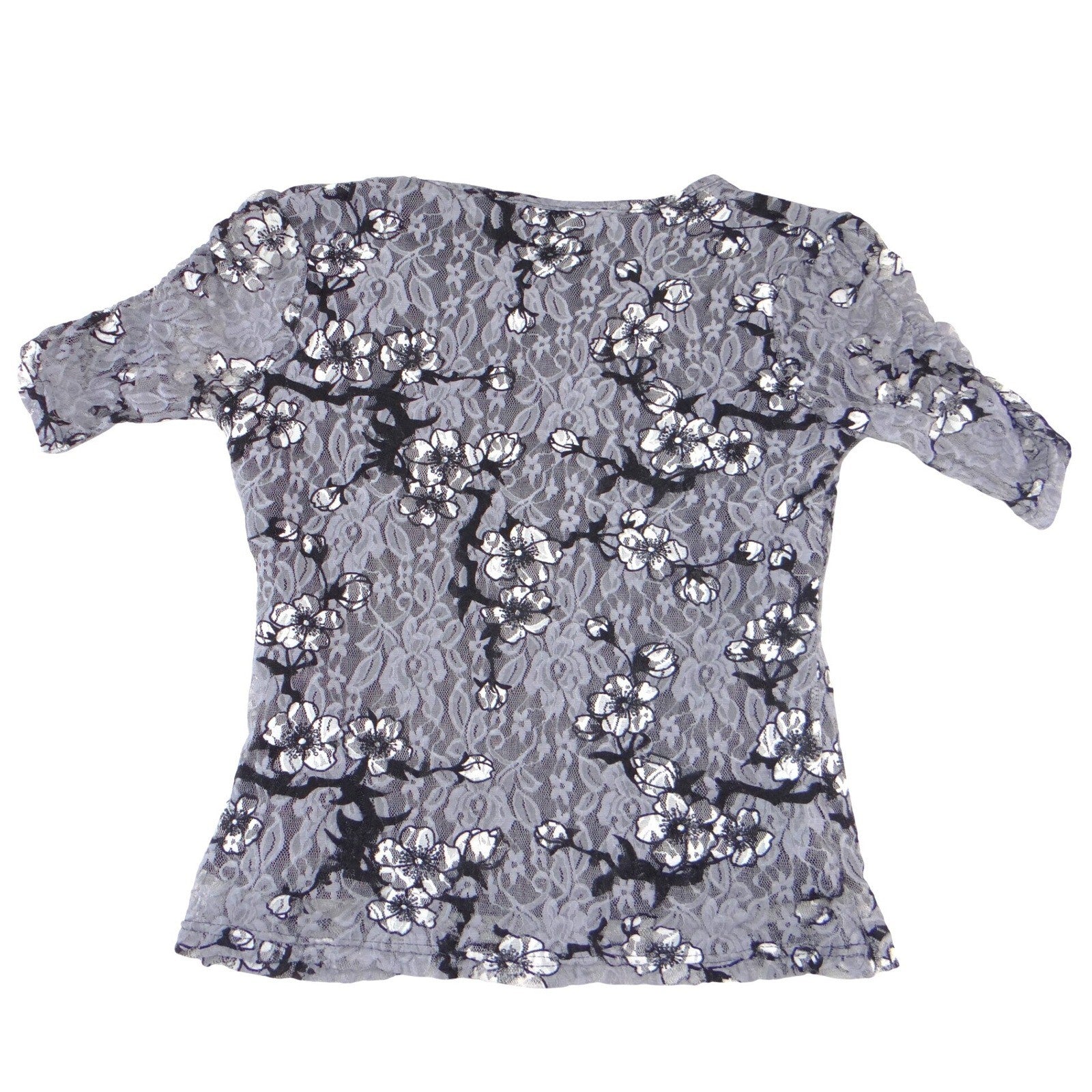 Pink Collection Grey Floral Lace Short Sleeve Scoop Neck Blouse Top