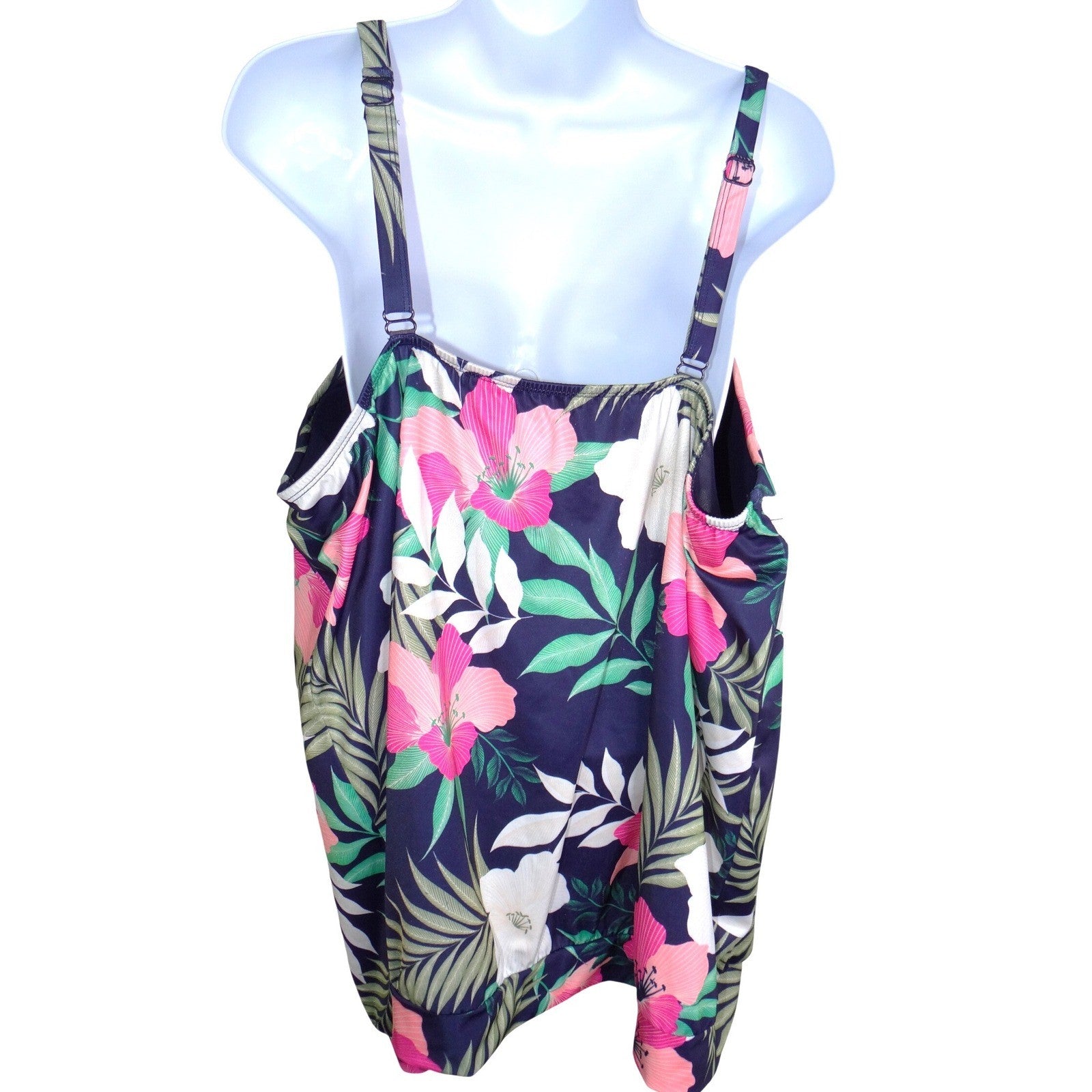 Lane Bryant Womens 22 Floral Blouson Tankini Top Navy Pink Tropical Swim