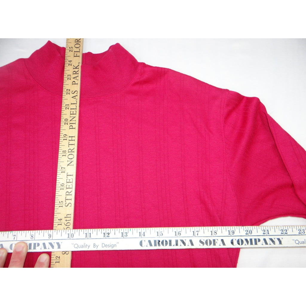 Vintage Women's Red Mock Neck Ribbed Long Sleeve Casual Top Shirt XL