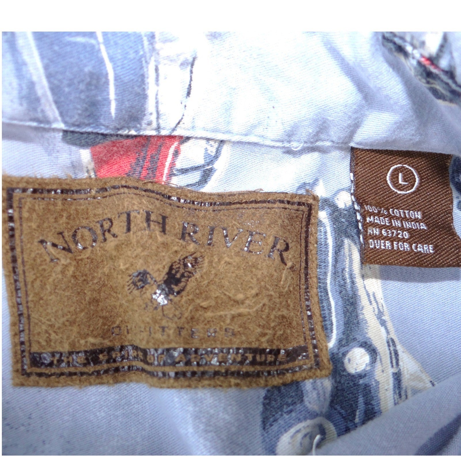 North River Outfitters Mens Blue Vintage Car Print Cotton Button Down Shirt L