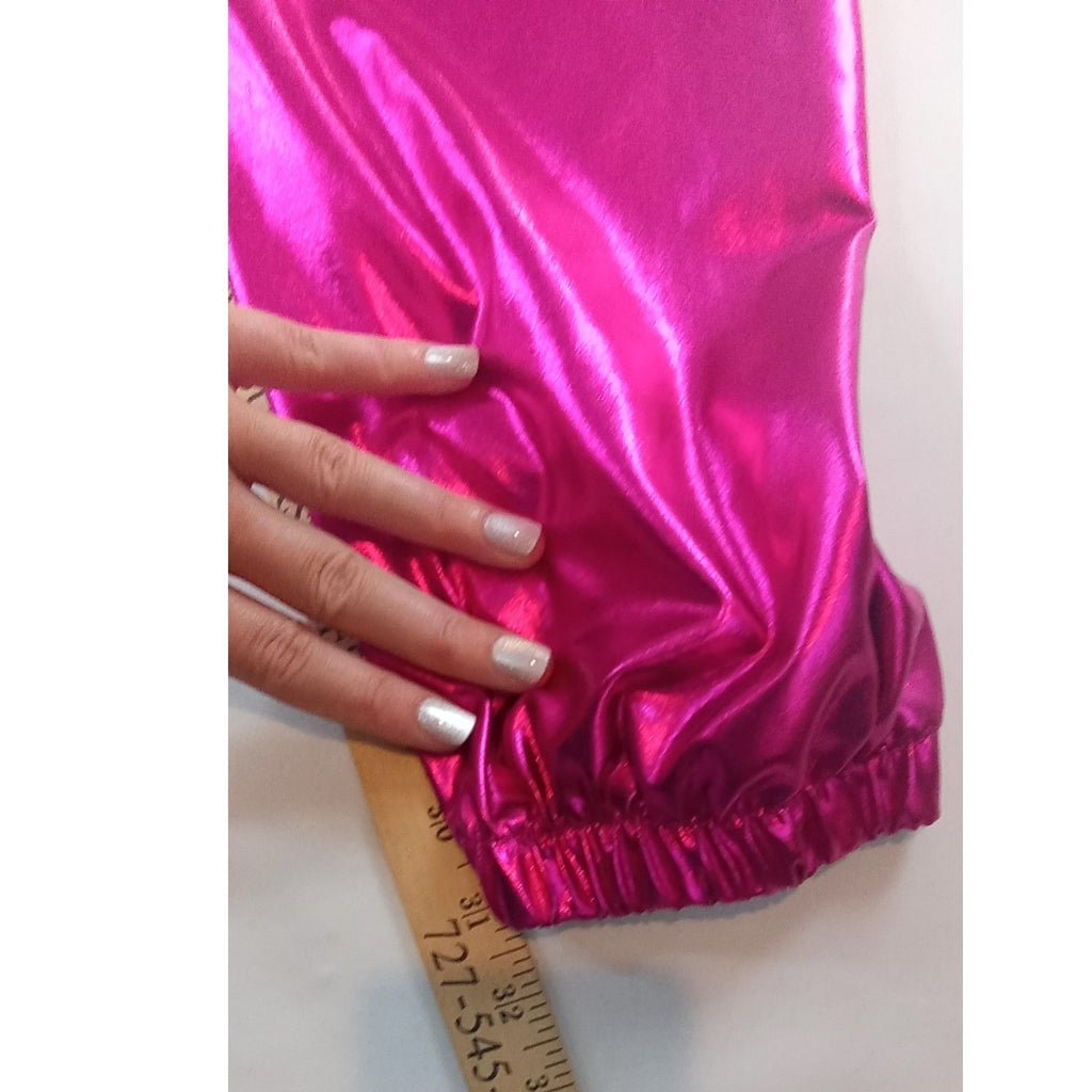 Womens Shiny Pink Cargo Joggers Metallic Shiny Pants Festival Rave