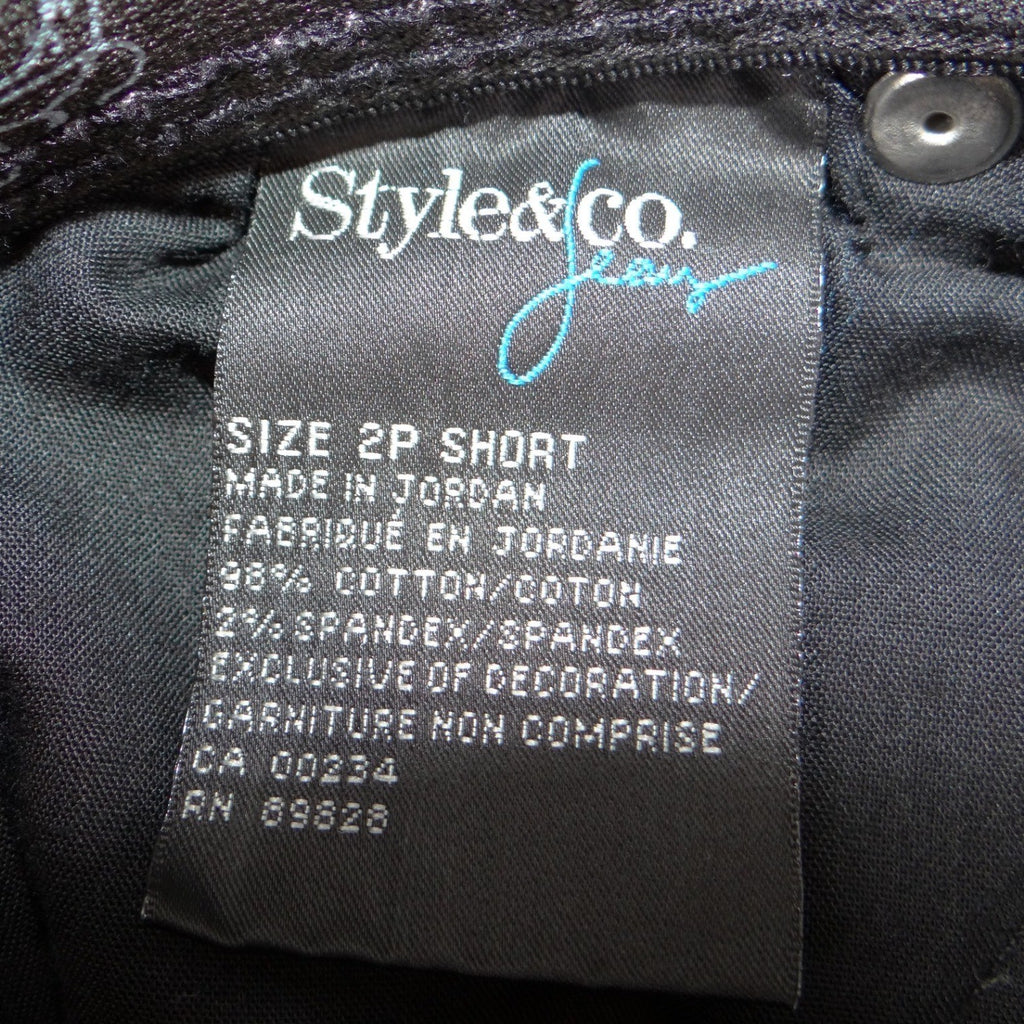 Style & Co Black Straight Leg Jeans Petite 2P Short Dark Wash Stretch Denim