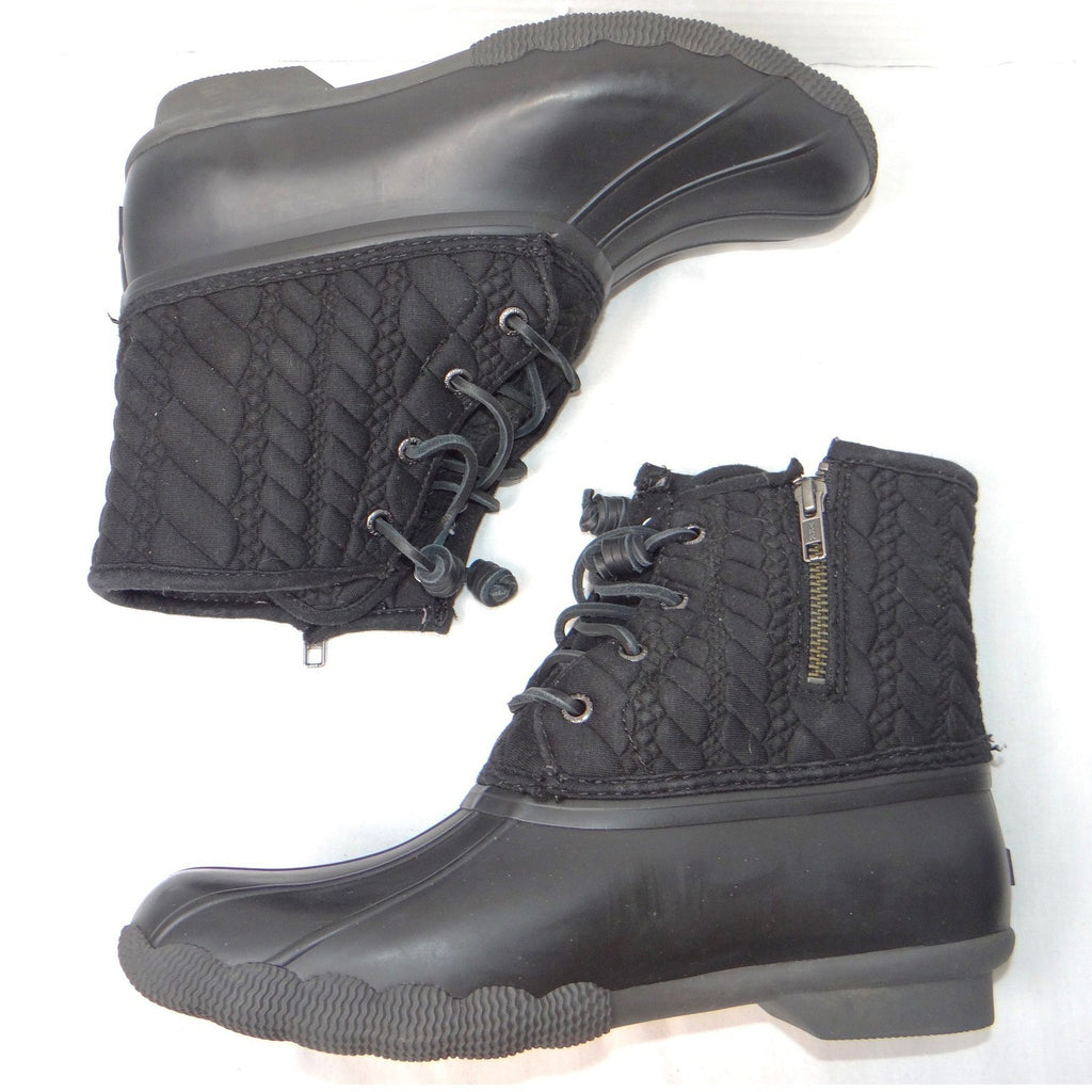 Sperry Saltwater Quilted Cable Knit Duck Boots Black Womens 8.5 M STS97183