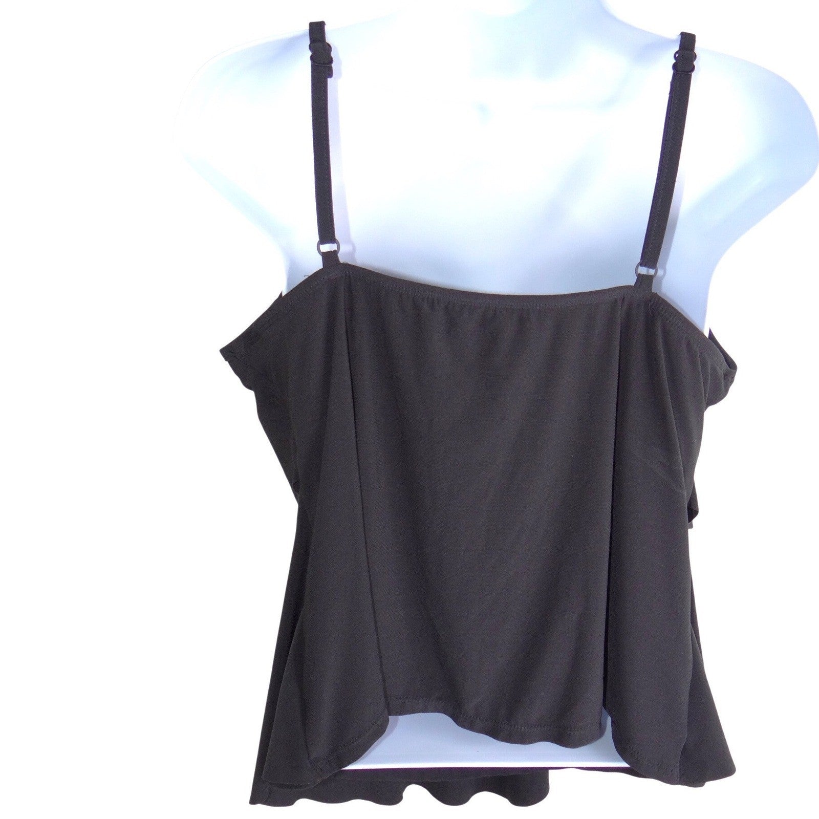 Aqua Green Womens Tiered Ruffle Tankini Top Black Adjustable Straps L