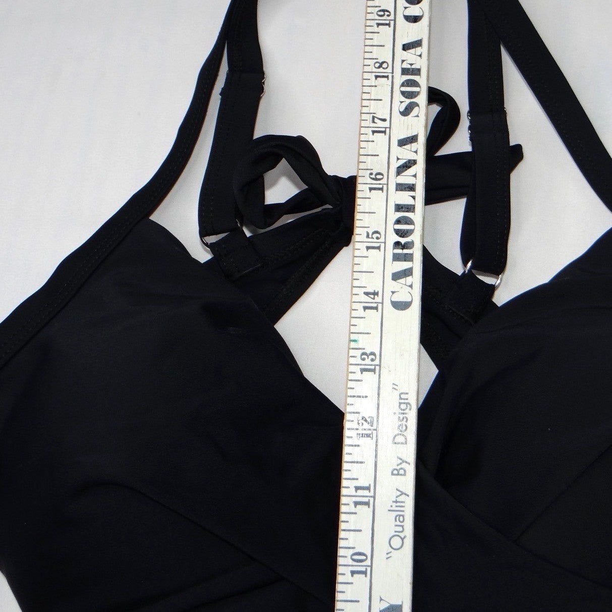 Black Wrap Front Halter Tankini Swim Top Size Medium Padded Classic Solid