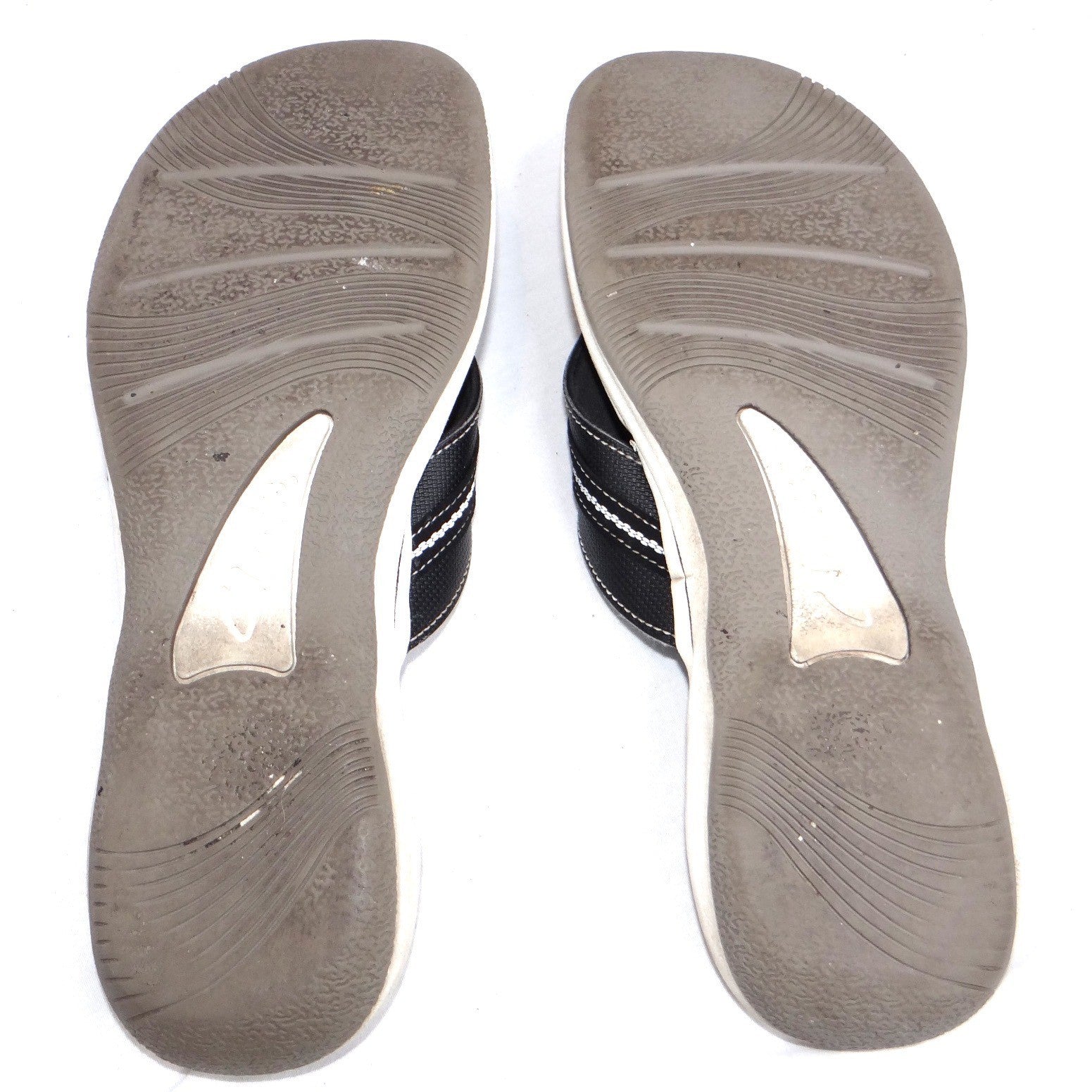 Clarks Womens Flip Flop Sandals Black White Comfort Thong Size 10