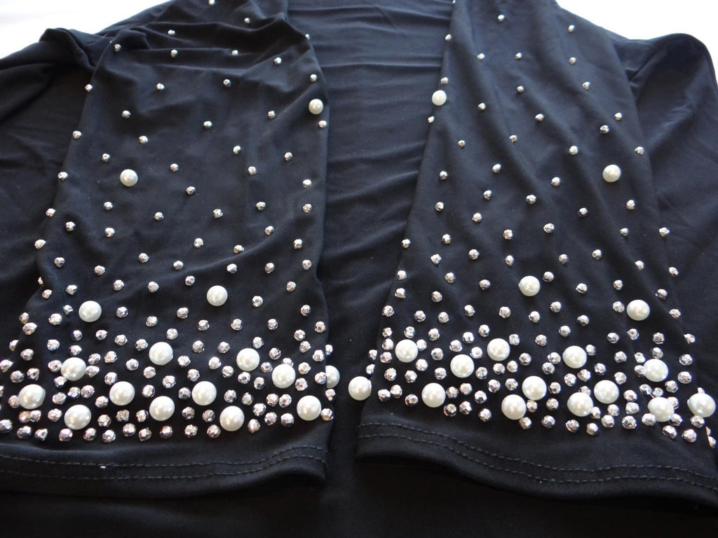 NWT Annalee and Hope Elegant Black Dress with Pearl and Rhinestone Sleeves