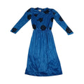 VTG Dress Union Made Blue Black Rose Print Midi Long Sleeve Elastic Waist J Gee