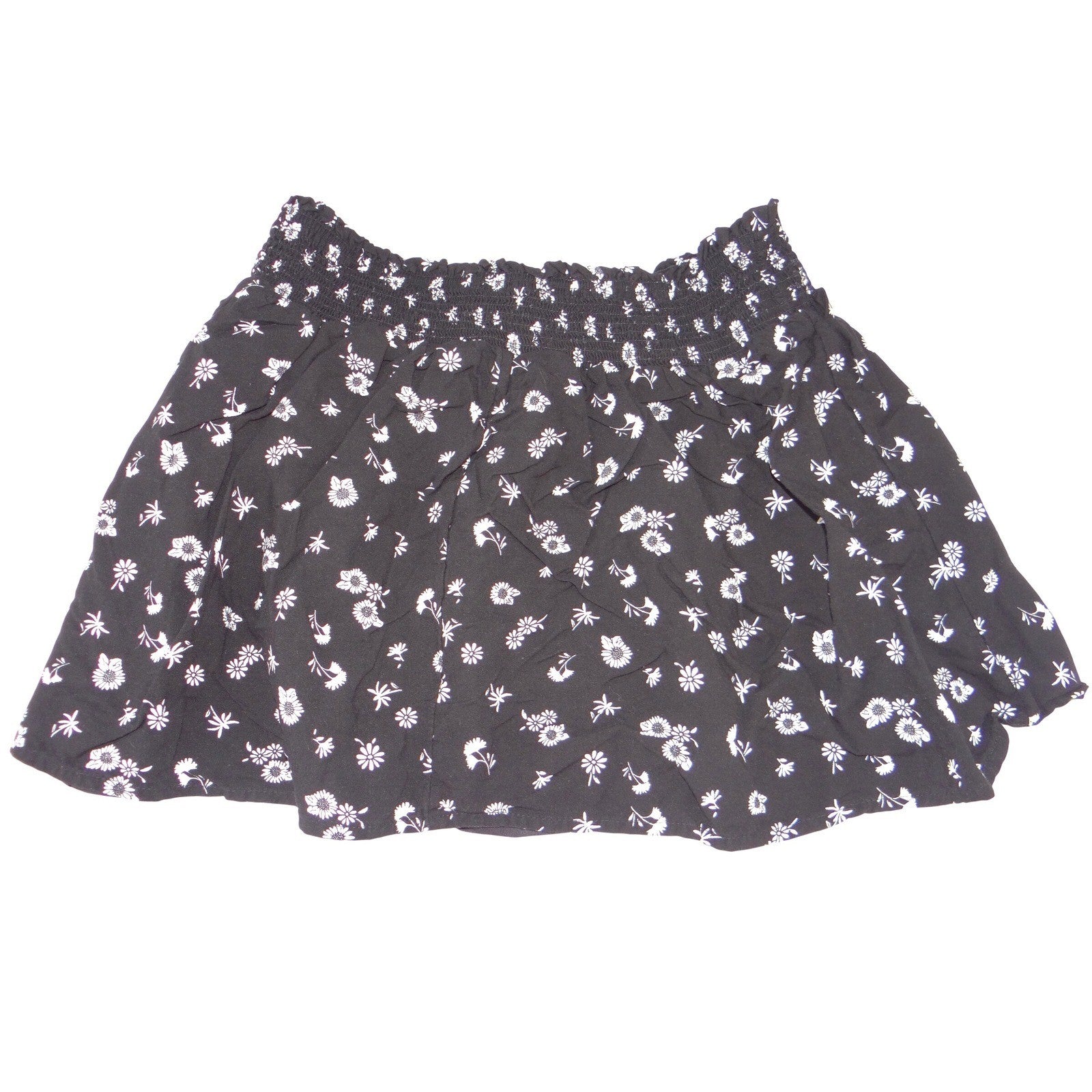 Wonder Nation Girls Plus Size L 10-12 Black White Floral Daisy Smocked Skort