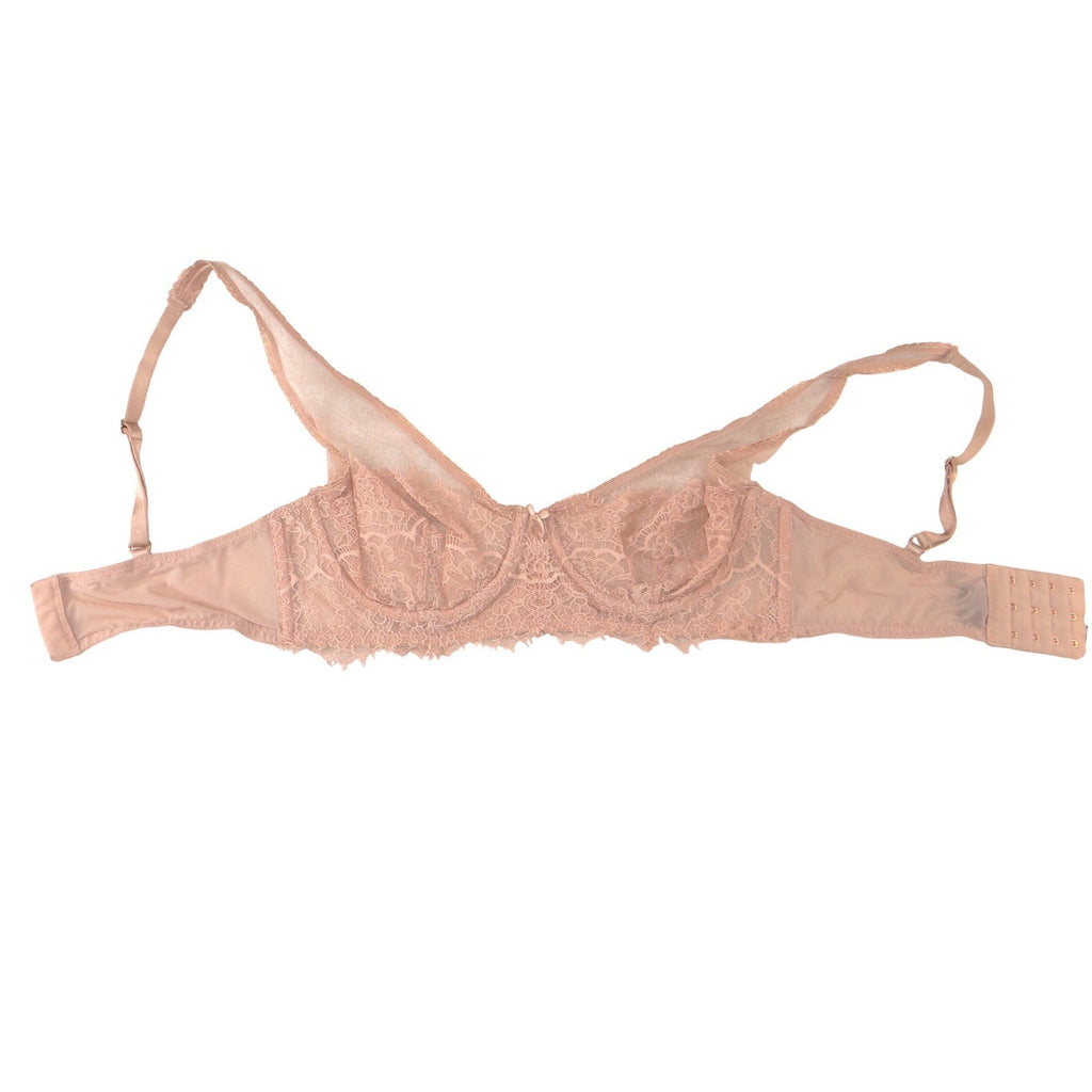 Victoria's Secret Nude Tan Floral Lace Unlined Plunge Bra 32D Underwire