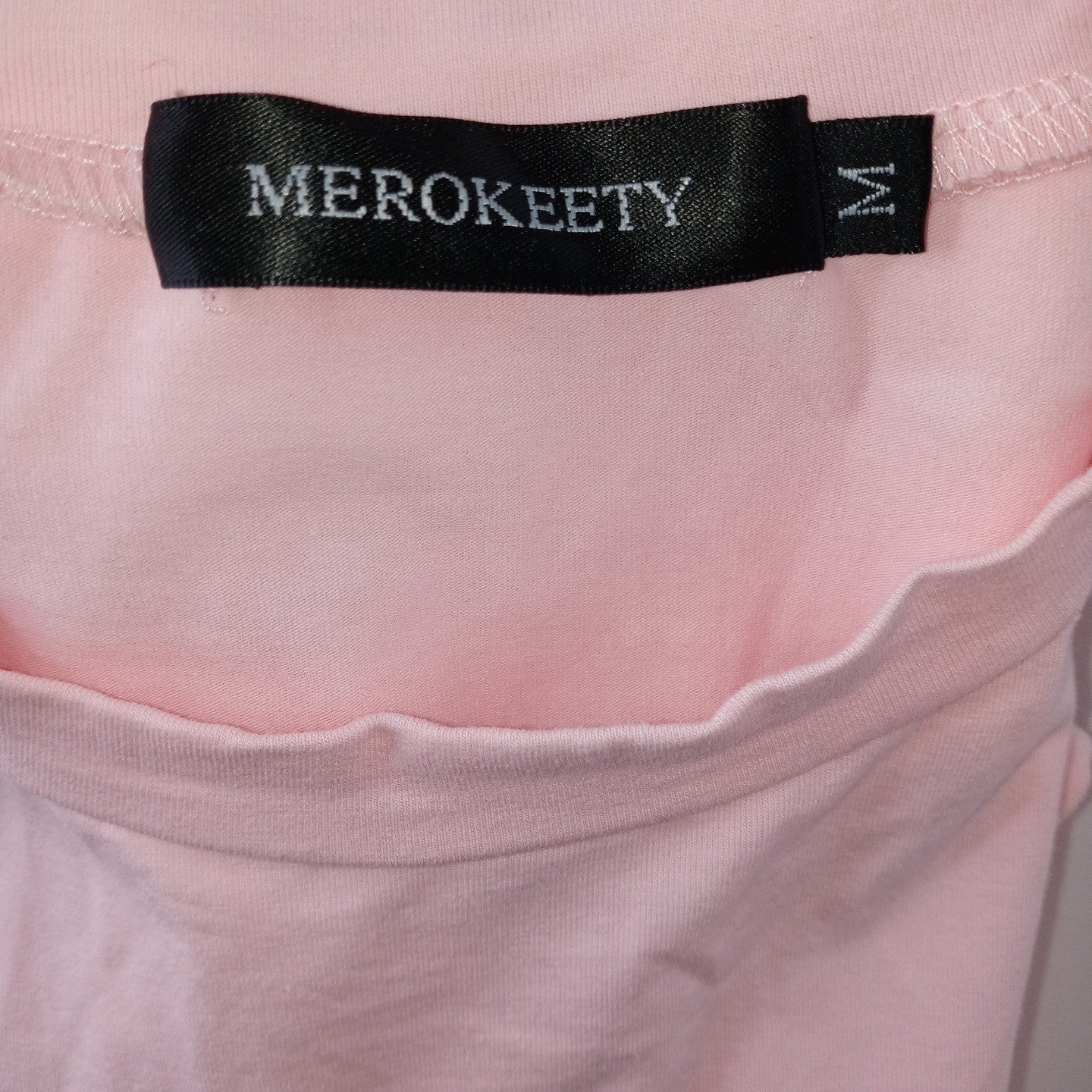 MEROKEETY Pink Short Sleeve Ruched Knot Front Midi Dress Size M