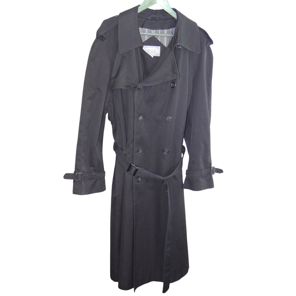 Henley by Part Tip Top Mens Black Double Breasted Belted Trench Coat Size 42