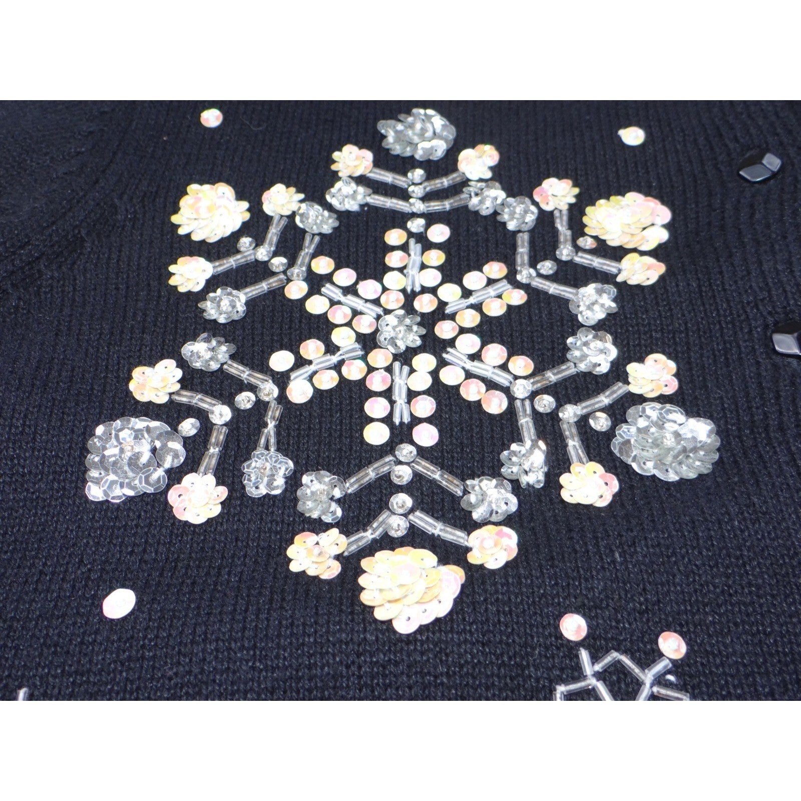 Vintage Heirloom Collectibles Sweater Cardigan Snowflake Beaded Sequin Black M