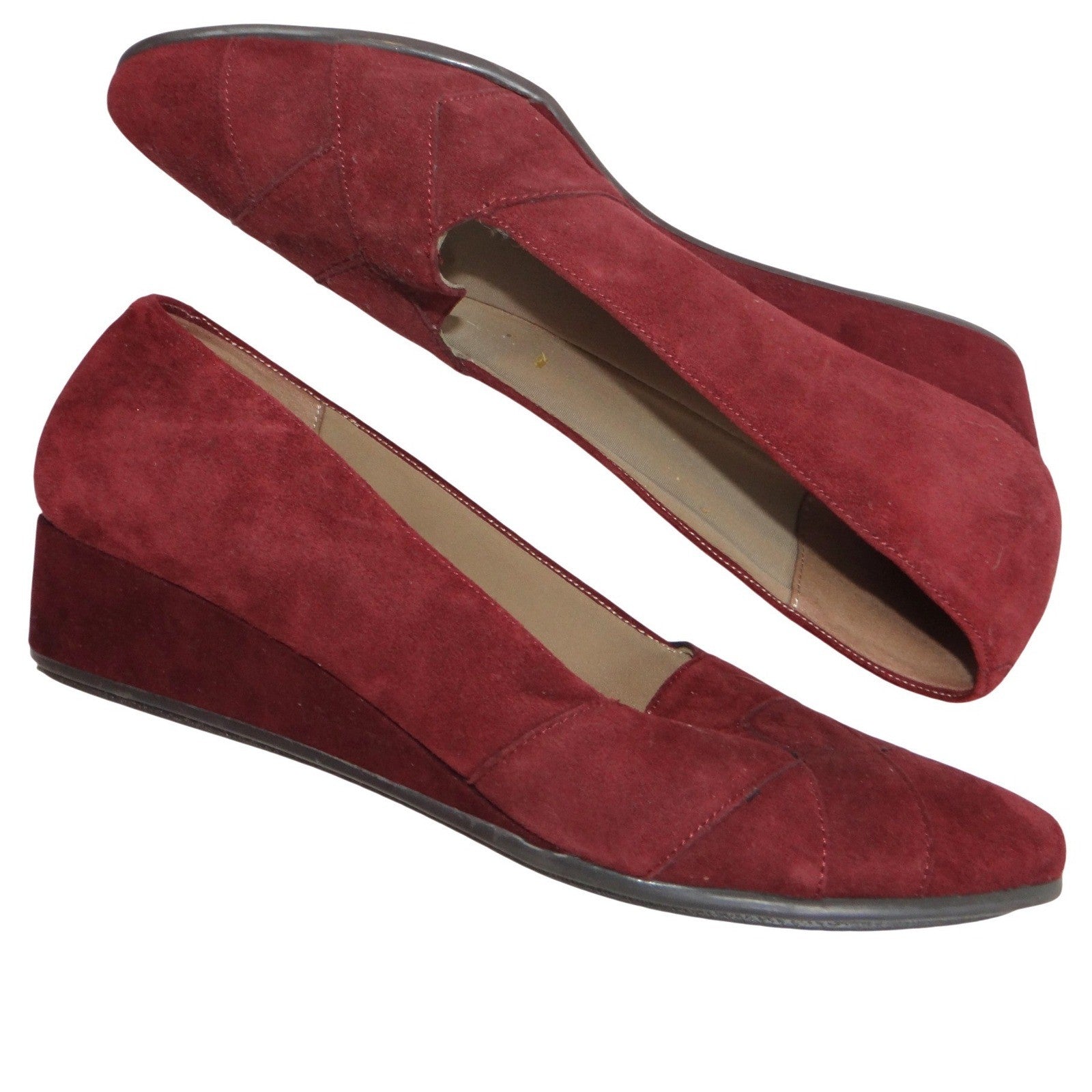 Easy Spirit Womens Burgundy Suede Wedge Heels Shoes Size 9