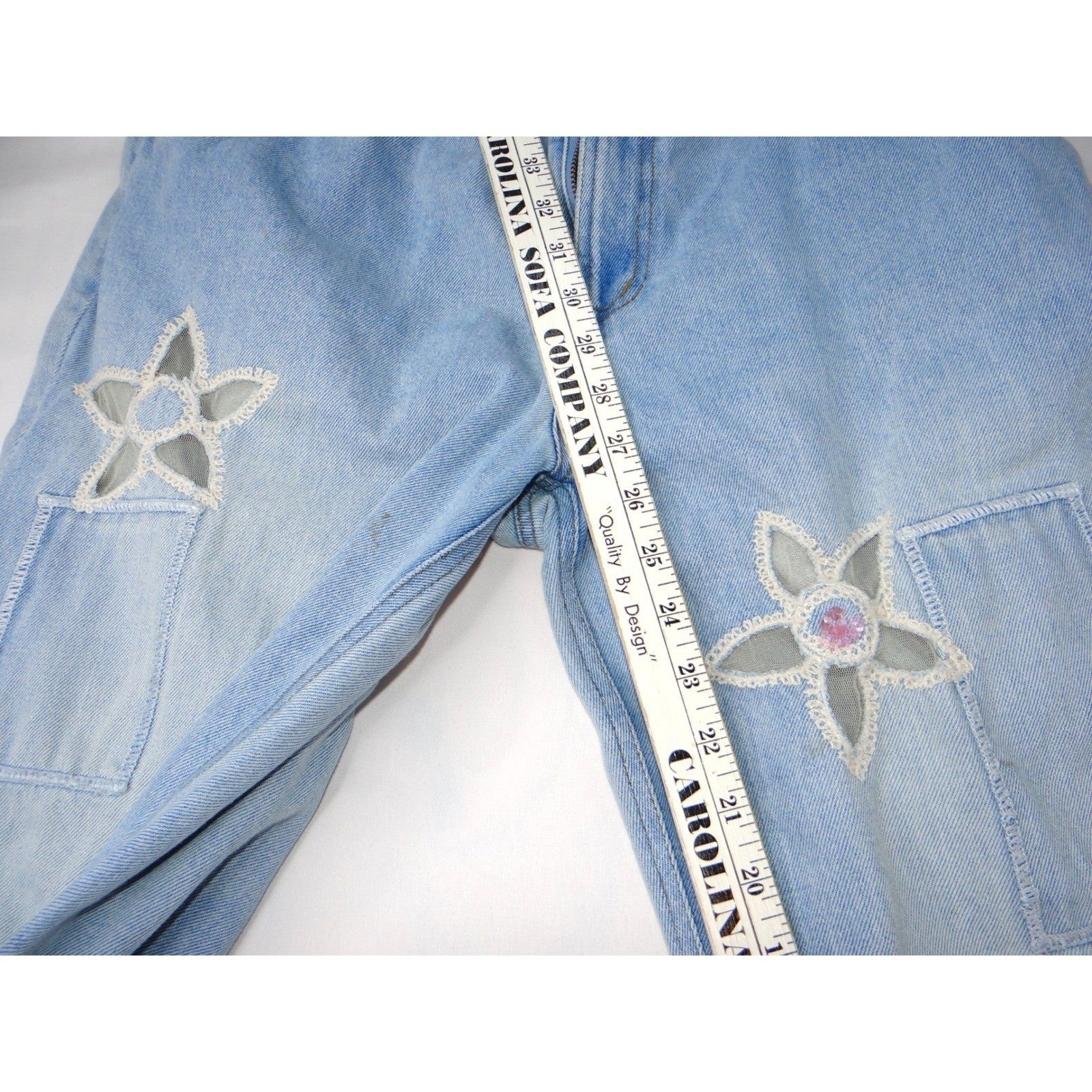 Jeanology Newport News Womens Jeans Star Mesh Cutouts Embellished Denim Sz 16