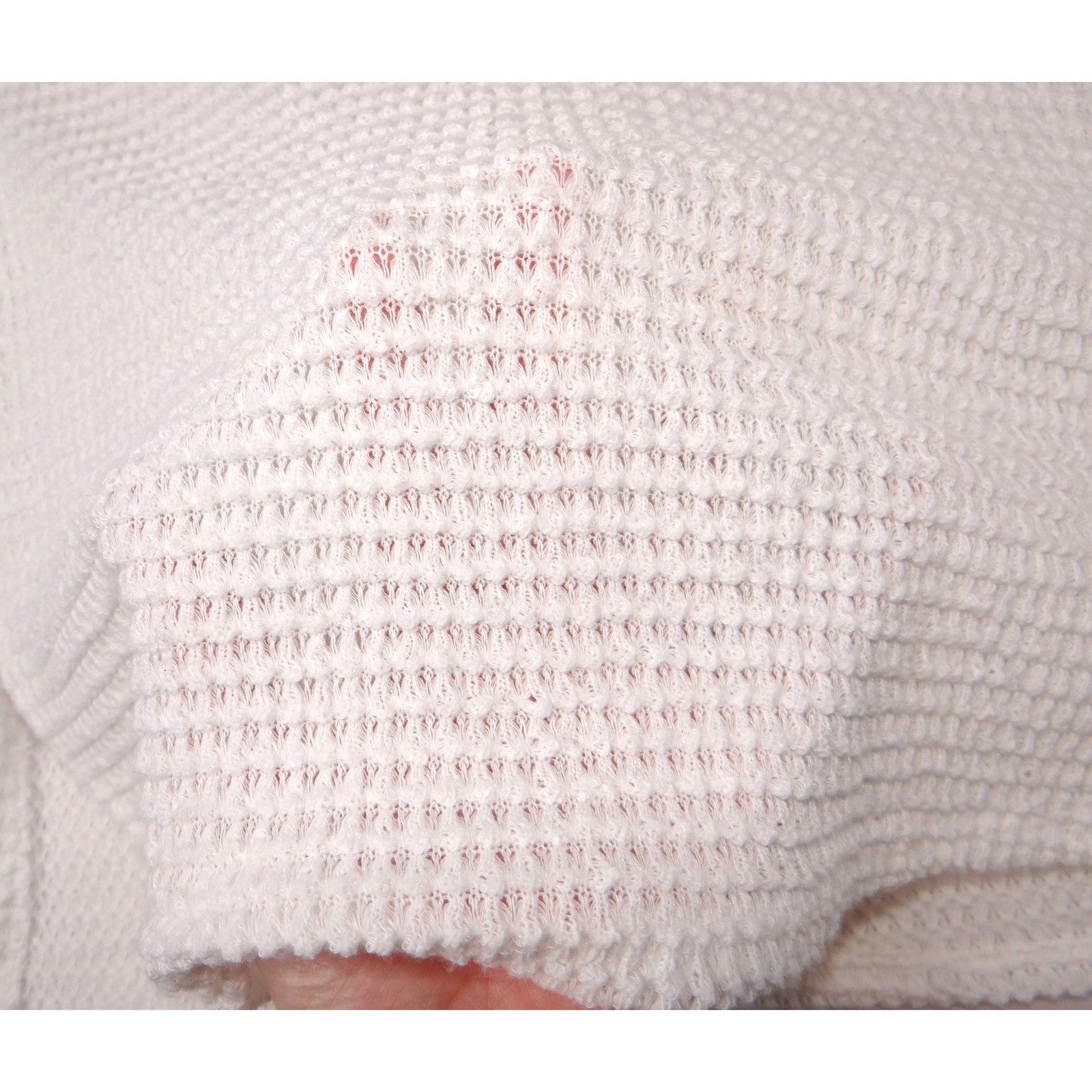 TRESICS White Waffle Knit Crochet Lace Patchwork Sleeve Sweater Women