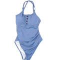 Summer Mae Womens Ribbed Henley One Piece Swimsuit Blue Size S Button Front