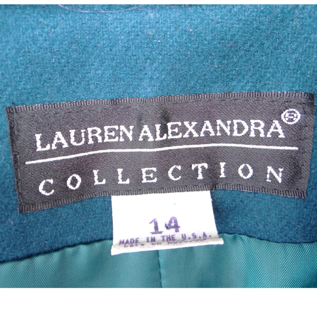 VTG Lauren Alexandra Collection Teal Wool Blazer Jacket Womens Size 14 USA Made