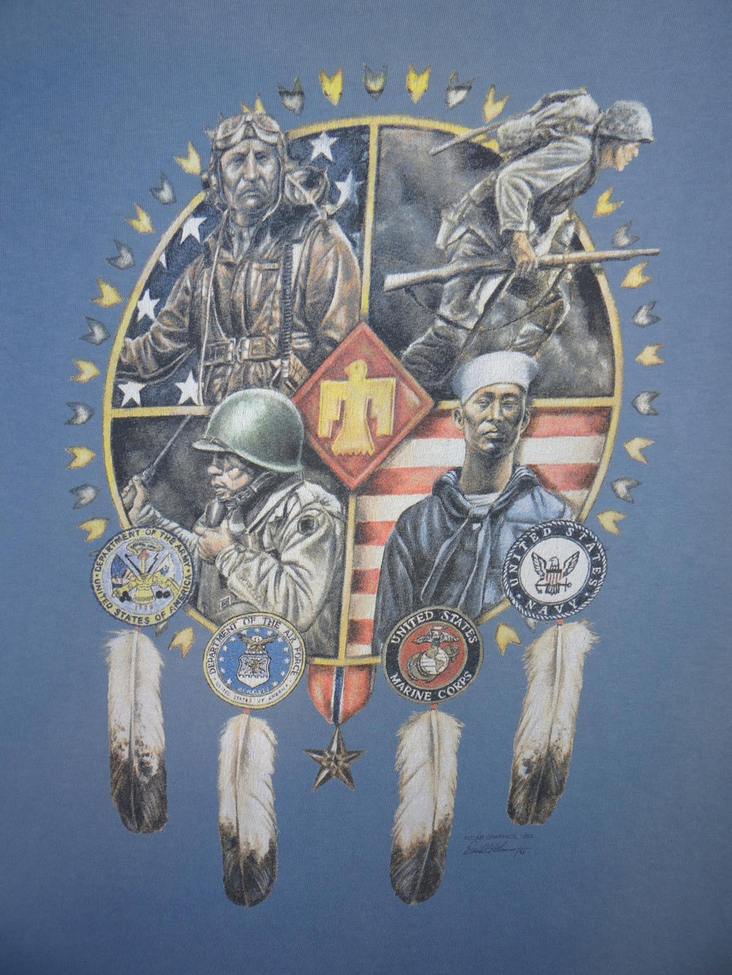 Vintage Native American Military Graphic T-Shirt by Polar Graphics