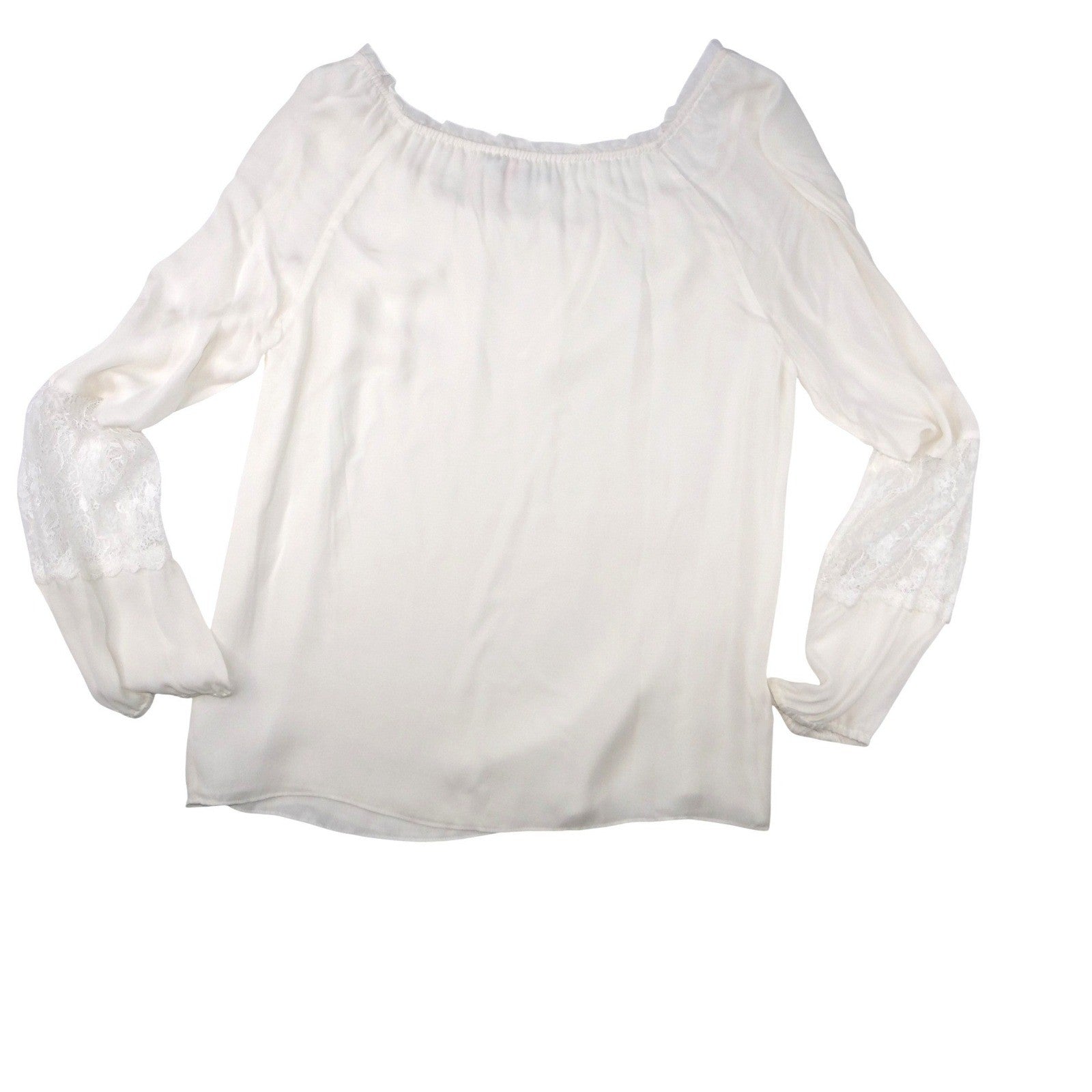 Vintage Cream Off White Lace Trimmed Sheer Blouse Women's Elegant Sheer Top