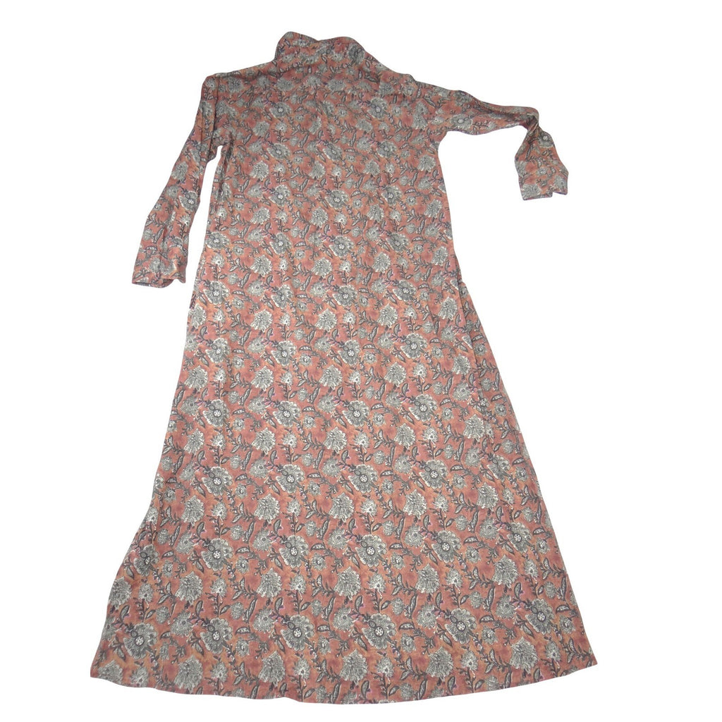 Natural Life Floral Button Down Maxi Dress Duster Terracotta XS/S Long Sleeve