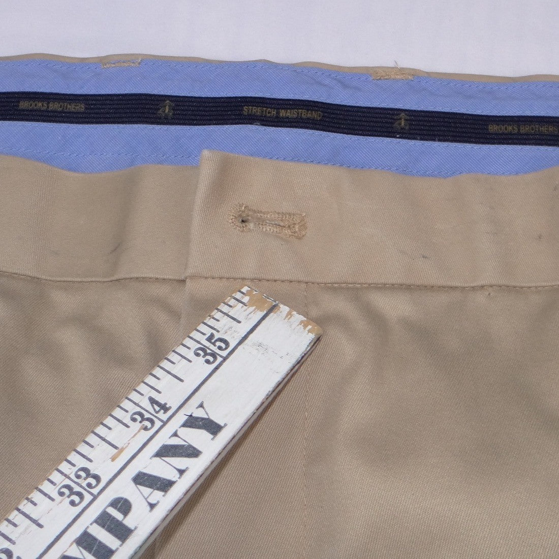 Brooks Brothers Khaki Chino Pants Mens 44x26 Stretch Waistband Cuffed Trousers