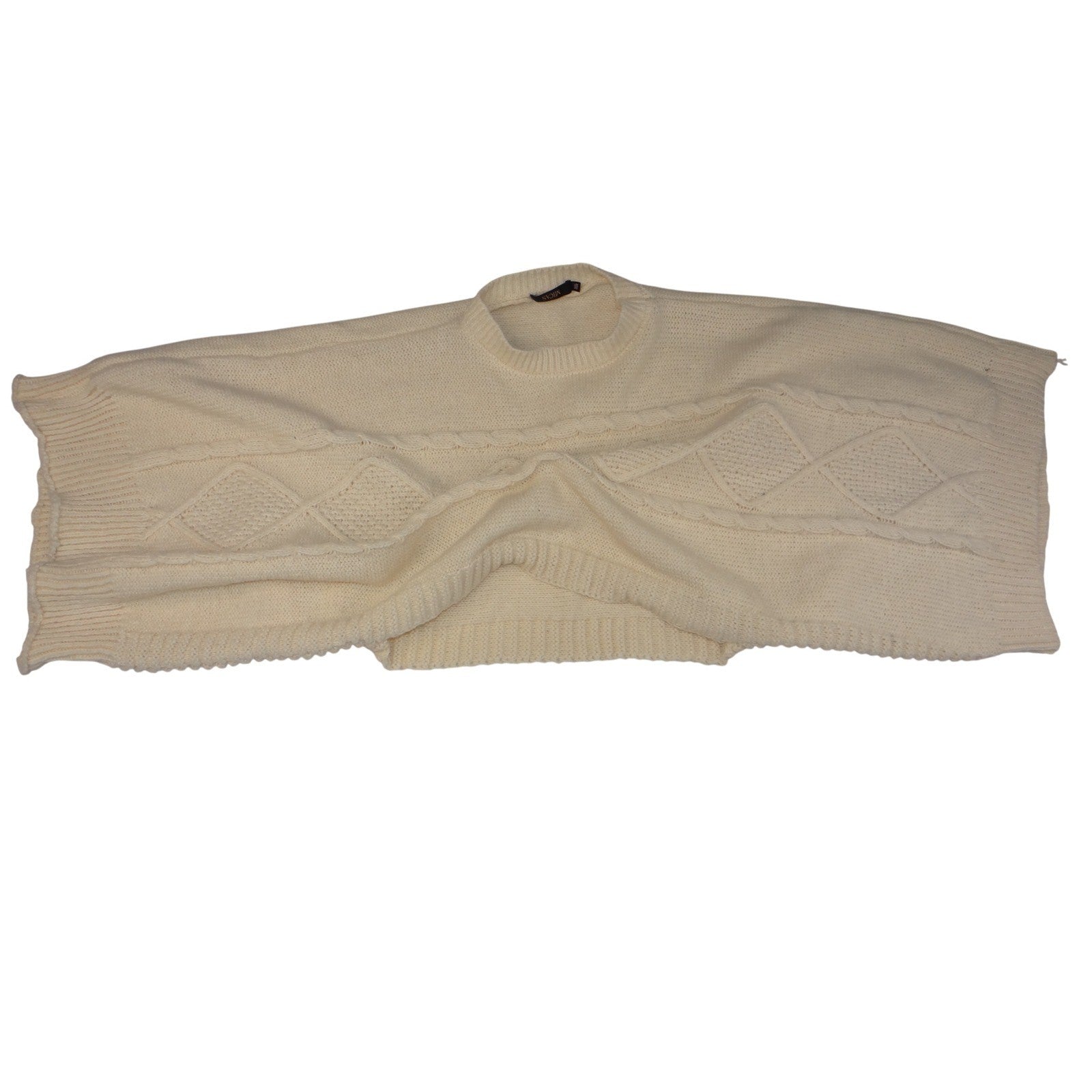 MICAS Cream Cable Knit Diamond Pattern Oversized Poncho Sweater One Size