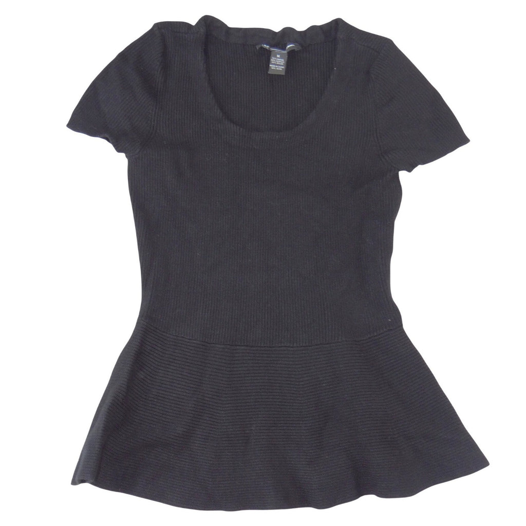 INC International Concepts Womens Black Ribbed Peplum Knit Scoop Neck Top M