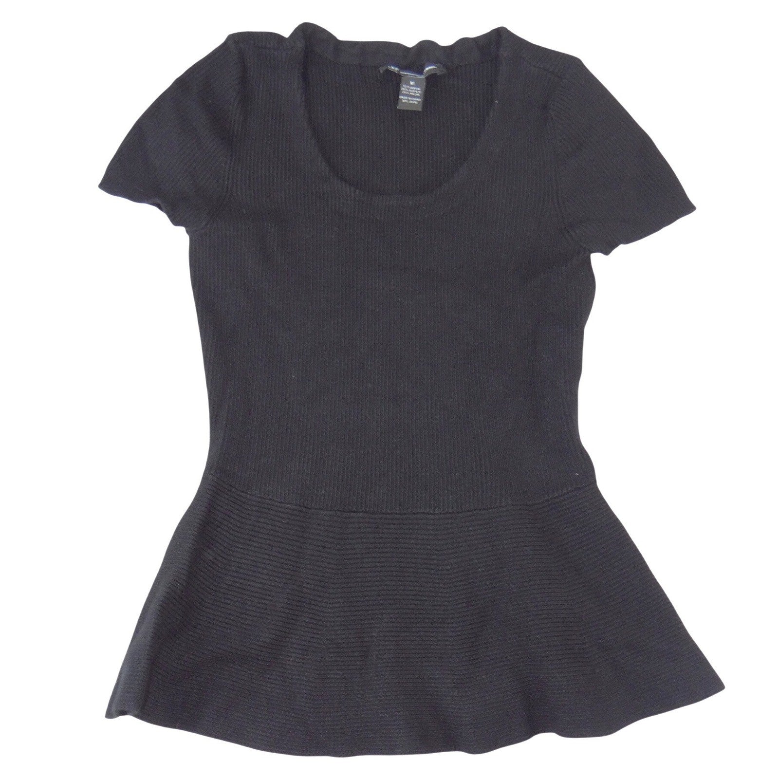 INC International Concepts Womens Black Ribbed Peplum Knit Scoop Neck Top M