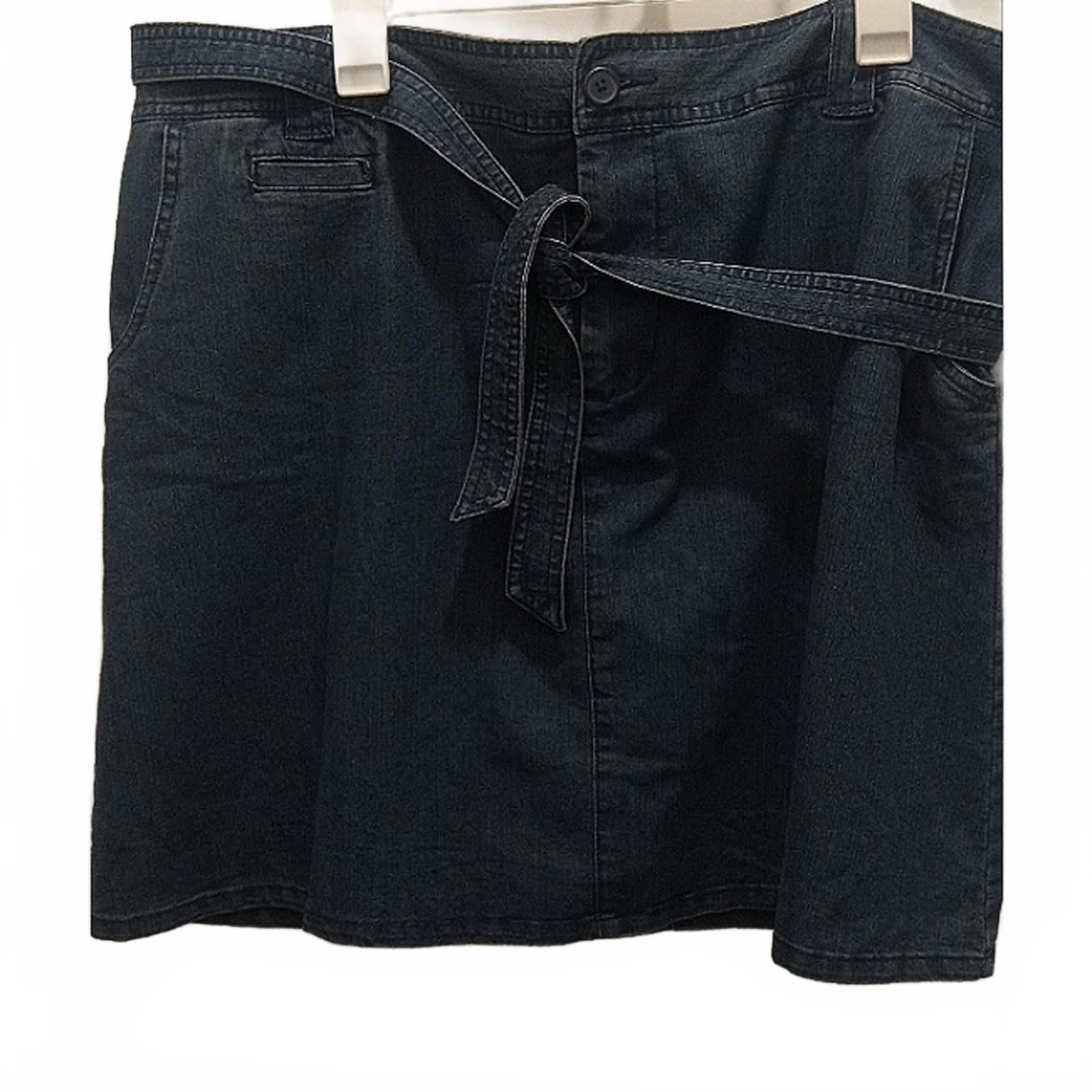 Women's Dark Blue Denim Skirt with Tie Waist