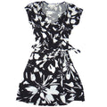 Nine West Womens Black White Floral Faux Wrap Dress V-Neck Short Sleeve Small