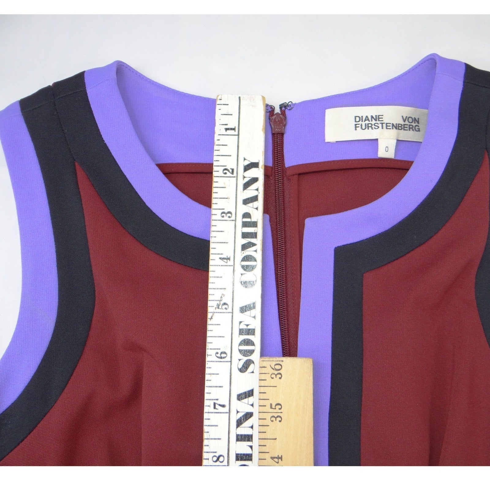 Diane von Furstenberg DVF Colorblock Sheath Midi Dress Burgundy Purple Black 0