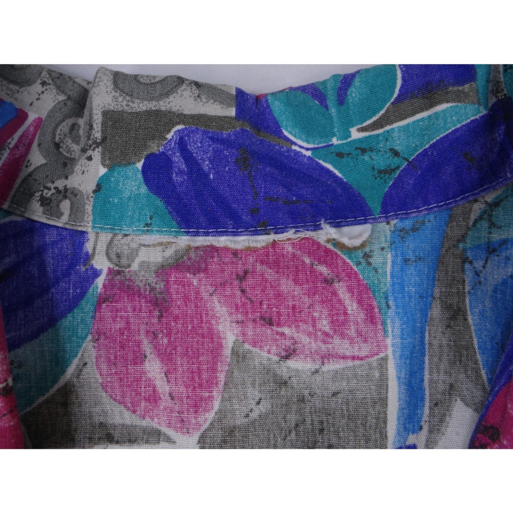 Vintage Vibrant Womens Abstract Floral Print Short Sleeve Button Up Shirt