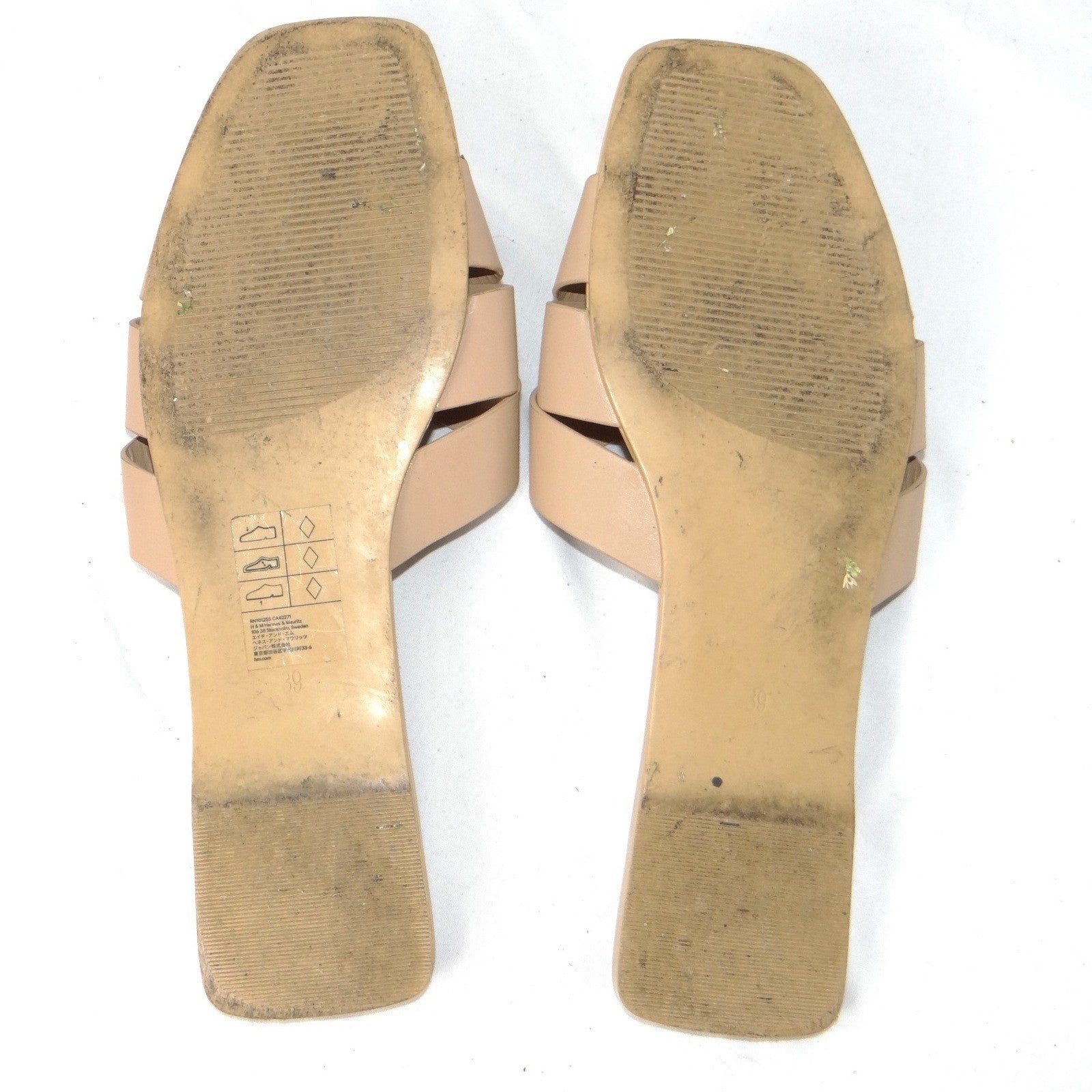 HM Womens Beige Square Toe Crisscross Strap Flat Slide Sandals Size 39 2374