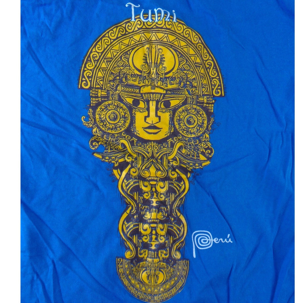 The Ayllu Peru Tumi Graphic T-Shirt Mens Medium Blue Peruvian Short Sleeve