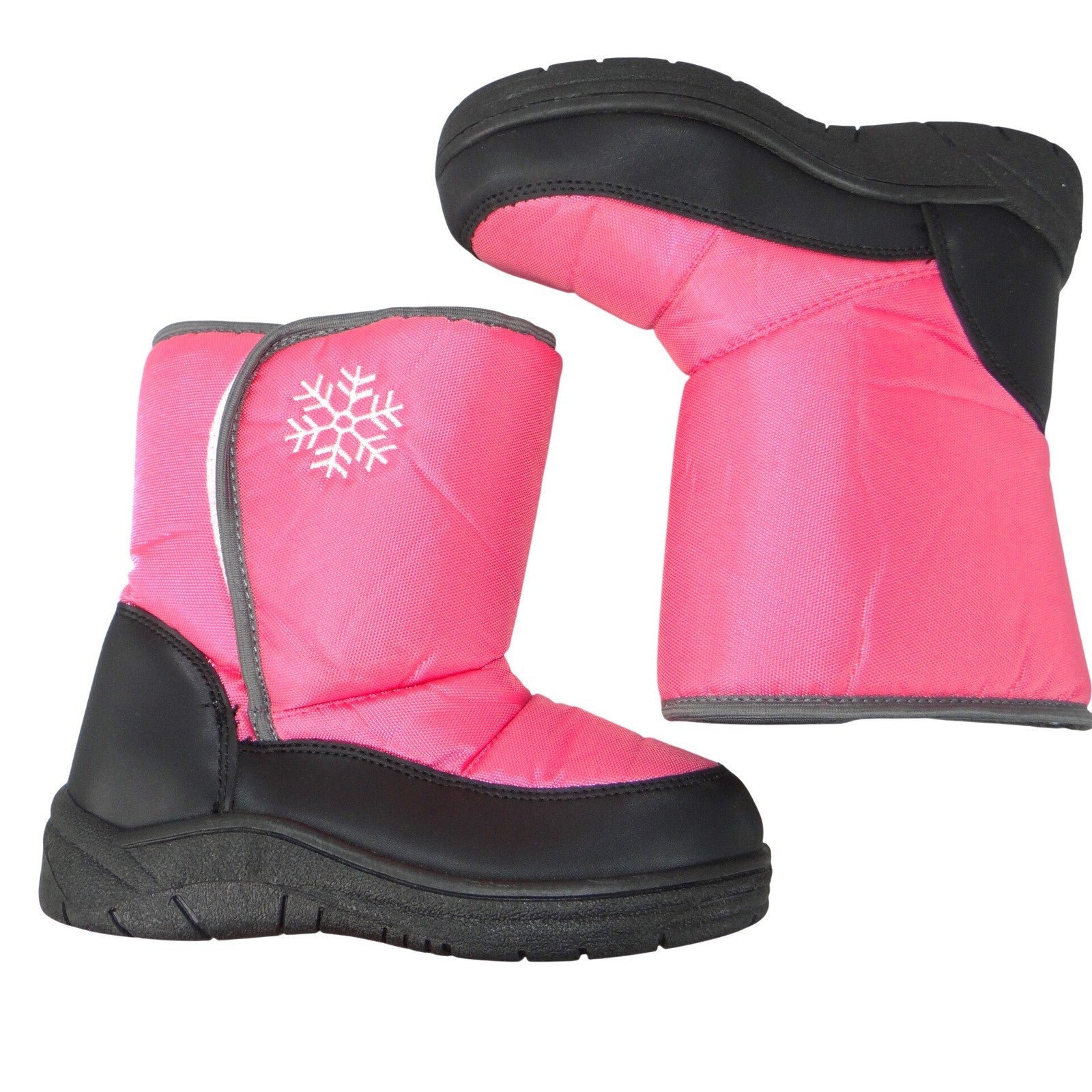 Girls Pink Snow Boots Snowflake Insulated Winter Faux Fur Lined Size 2