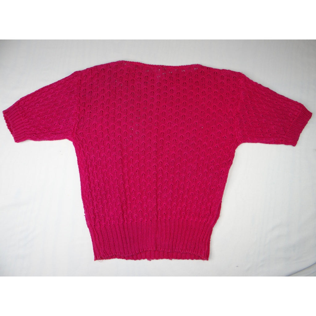 Vintage Nicole Curie Knit Sweater Women M Pink Short Sleeve Textured Pullover
