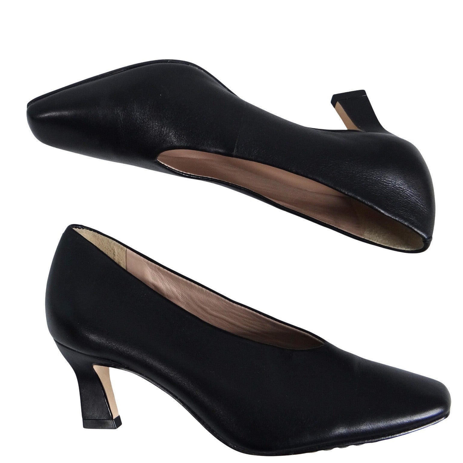 27 Edit Naturalizer Womens Black Leather Square Toe Kitten Heel Pumps Size 9.5