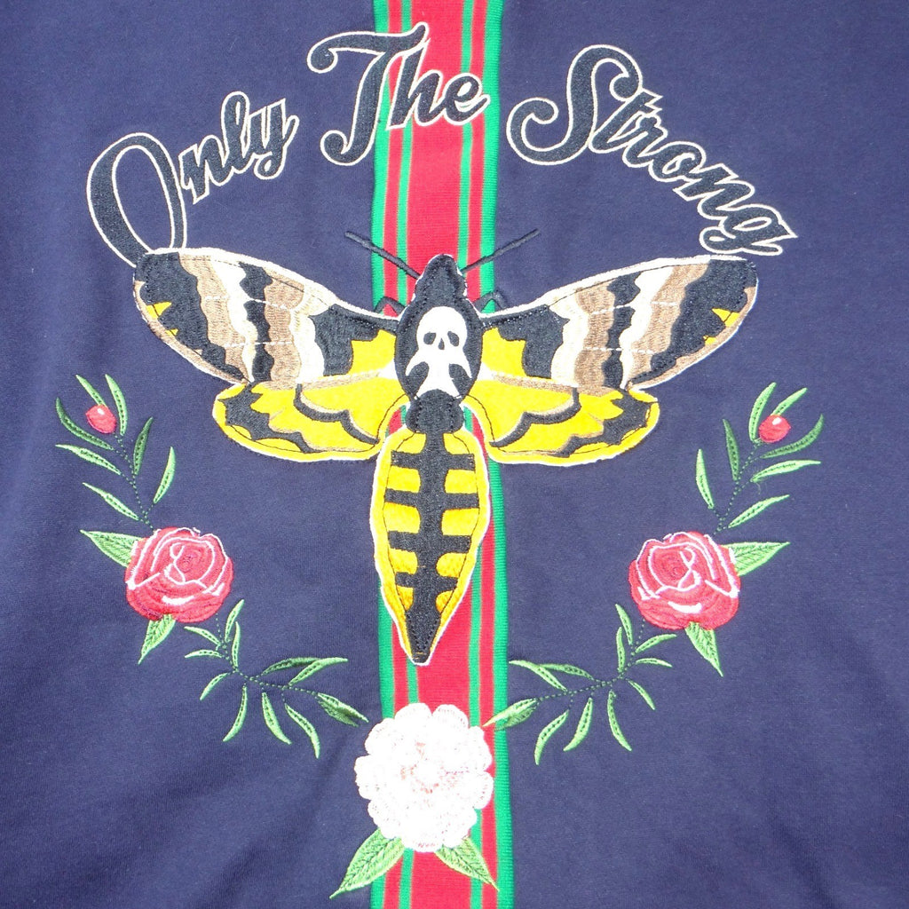 Hudson Outerwear Mens 3X Navy Blue Moth Skull Only The Strong Sweatshirt Striped
