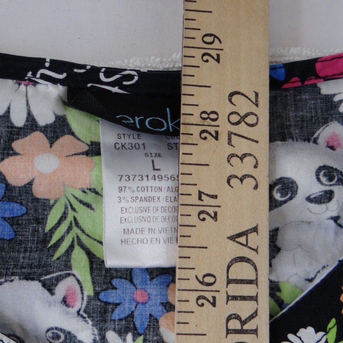 Cherokee Stay Curious Raccoon Floral Scrub Jacket Snap Front CK301 Black L