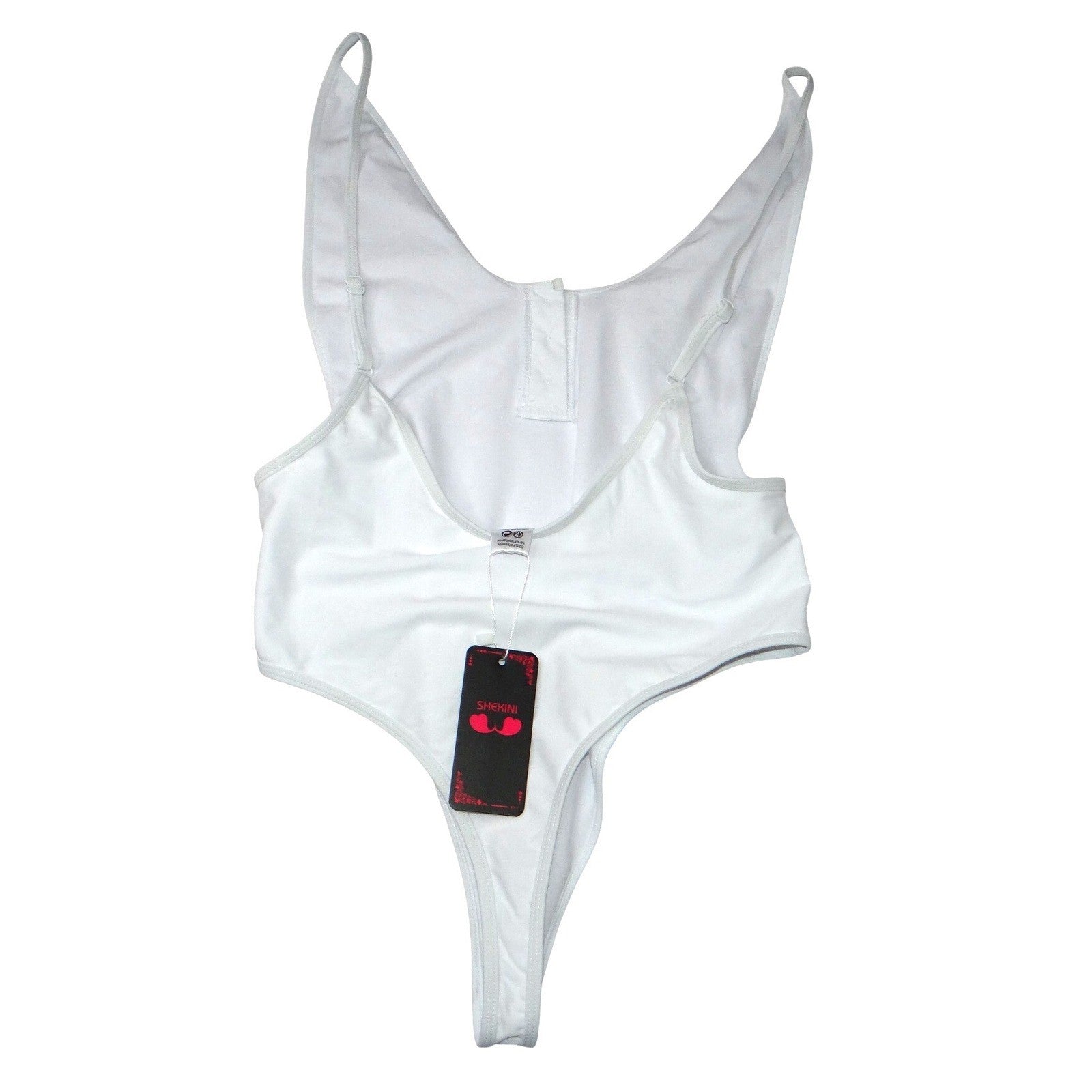 NWT-Shekini Womens White Button Front High Cut Thong One Piece Swimsuit XL
